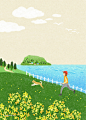 【知识星球：地产重案】@上山打草 ⇦点击查看划船植物风景树林湖泊花海自然风景插画