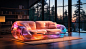 a futurist living room, Holography technique as computer, futurist furniture, minimalist, --ar 7:4 --stylize 750 --v 5.2