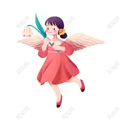 卡通手绘翅膀女孩元素原创插画素材人物翅膀