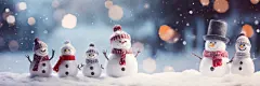 点击来源直接获取大图文件 |可爱快乐的雪人一家在圣诞节的雪地上，相聚并庆祝节日，有留白空间，适合制作贺卡和海报的创意。