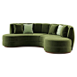 Contemporary Curved Velvet Sofa in Eden Green Velvet and Walnut For Sale