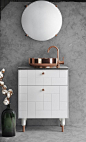 white superfront bathroom cabinet with copper sink: 