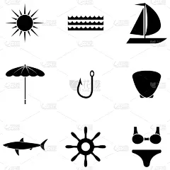 海洋,图标集,分离着色,矢量,水,图像,插画,船,罗盘,收集