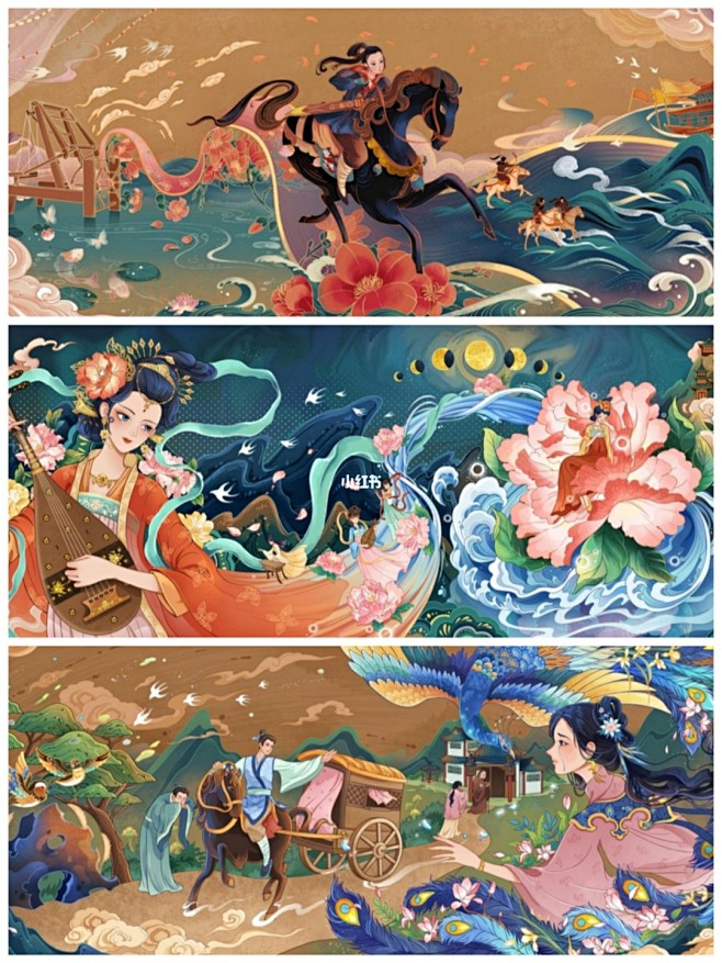 12幅画12个主题 你能对应上几个 : 木兰辞 江南采莲 孔雀东南飞 梅花落 春江花月夜 采莲归 清平调 上邪 上云乐 杨春歌 陌上桑 折杨柳-花瓣网