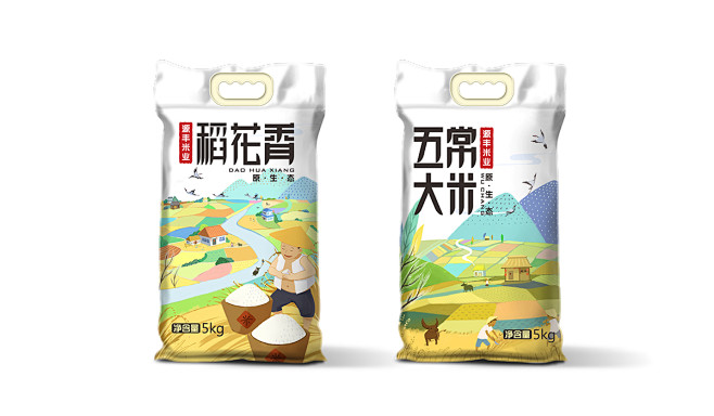 大米包装设计｜农产品包装设计｜插画包装设...