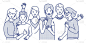 Group of smiling teenage boys and girls or friends