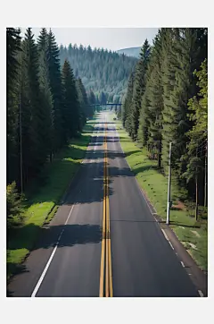 摄影风森林环绕的公路AI数字艺术-众图网