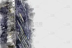 抽象美丽的首都建筑以水彩画为背景。城市上的数字插画刷艺术。