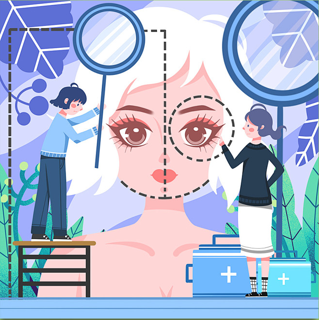 卡通整容院医疗规划扁平化整形美容人物插画
