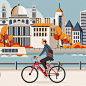 Emu Bikes : A series of illustrations created for Emu Electric Bikes and their advertising campaign, showing the bikes in the various environments of the countryside, suburbia and the city.