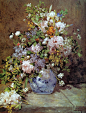 春天的花束
雷诺阿(Pierre-Auguste Renoir，1841年2月25日－1919年12月3日，双鱼座) 法国印象画派的著名画家、雕刻家。最初与印象画派运动联系密切，在巴黎格莱尔的画室学习期间，在那里的同学有莫奈、西斯莱和巴齐依。他在最初的艺术活动中不仅向前代大师提香、鲁本斯学习，还向同代的柯罗、德拉克洛瓦、库尔贝学习。他的早期作品是典型的记录真实生活的印象派作品，充满了夺目的光彩。
在所有印象派画家中，雷诺阿也许是最受欢迎的一位，因为他所画的都是漂亮的儿童，花朵，美丽的景色，可爱的女人