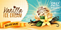Vanilla ice cream naturally flavored product advertising poster with plant flower aromatic seed pods realistic Free Vector
