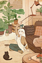 一屋两人，两猫的温暖日常~©艺术家 shato_illust