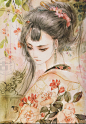 古风手绘插画画集水彩人物上色素材插画绘画彩铅教程青梅XF155-淘宝网