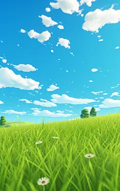 简约蓝天白云草地壁纸