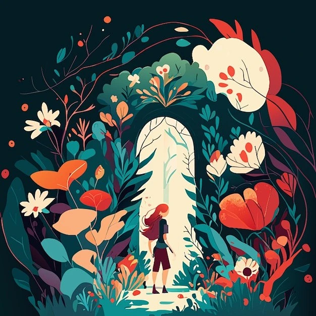 秘密花园人物场景插画矢量图设计素材-花瓣网