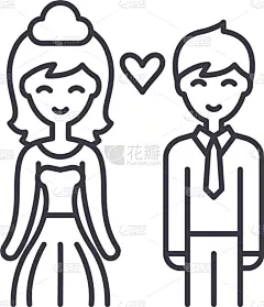 新婚夫妇,概念,线图标,幸福,新娘,婚姻,人,男人,女人,女孩