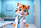 3d rendering of cartoon tiger as doctor