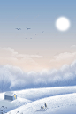 冬天雪景手绘背景图