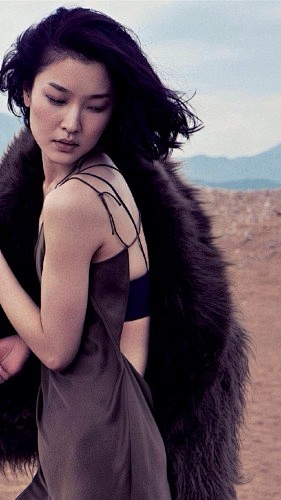 美女模特杜鹃沙漠写真手机壁纸 640x1...