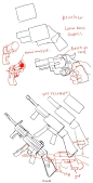 各种武器绘制以及枪的绘制参考，样式颇多，马了学，给你的人物加上炫酷的武器吧！ （source：hokoodo）