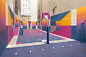 paris' pigalle basketball court canvassed in a gradient of smooth, iridescent hues : sandwiched between a pair of apartment buildings in paris is the pigalle basketball court – where air balls and alley-oops meet artistic intervention.