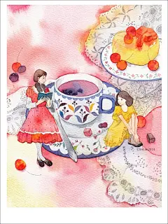 暖暖下午茶：）-林田_林田 水彩手绘 插画绘本_涂鸦王国