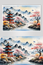 AI数字艺术水墨画山水画丹青美术插画