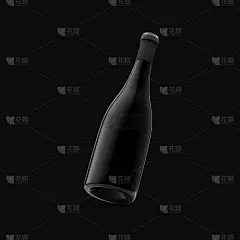 海报。在黑色背景上有黑色标签的酒瓶。高角度。三维演示