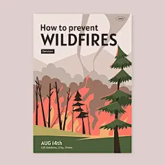 手绘森林火灾森林大火森林防火海报单页模板矢量图设计素材