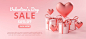 心形&礼物元素情人节销售Banner设计模板 Valentine’s Day Sale Banner Heart Shape and Gift – 设计小咖