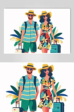 AI数字艺术扁平化夏季旅行旅游人物插画-众图网