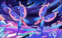 梦幻糖果渐融风风景插画