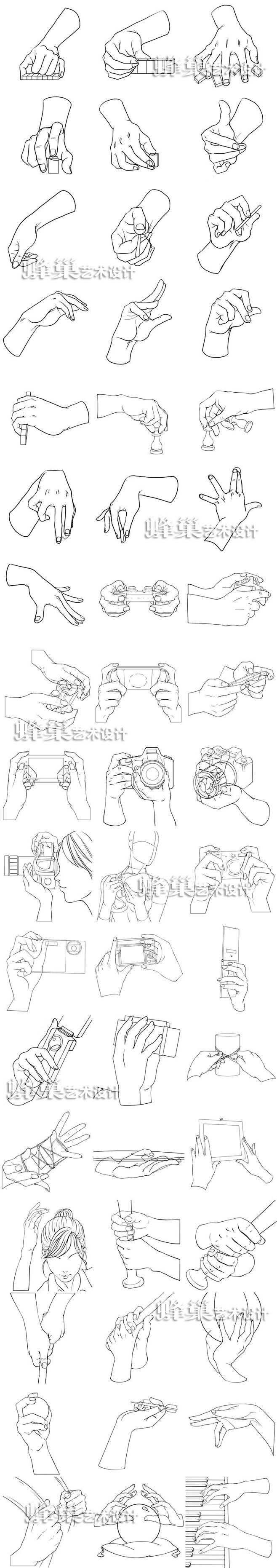 089 手部持物动作线稿集高清线描 速写...