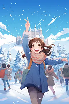 郊游东北冬季游学旅游插画