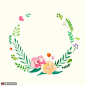 手写手绘 鲜花花环 花卉插图插画PSD1 植物花卉 水彩植物