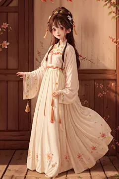 手绘民族古风美女汉服女生人物插画