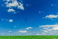 田园诗般的田野夏季背景景观绿色的农业草和生动的蓝天白云如画的壁纸海报自然风景与空白的复制空间为您的文