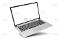 显示器,笔记本电脑,三维图形,空白的,分离着色,绘画插图,倾斜的,白色背景,正面视角,金属