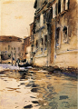 John Singer Sargent（1856-1925）美国画家。生平多在意、德、英、法等国度过。水彩风景，多即兴速写，特点突出，水份淋漓，色彩凝重而悦目，在表现光色效果上有独到之处。