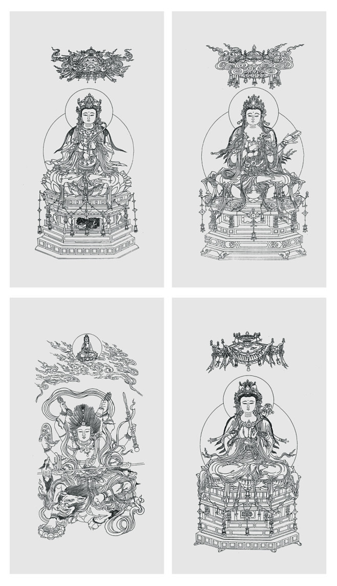 佛像白描线勾阿弥陀佛线描观世音菩萨图谱