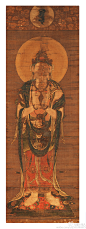 日本镰仓时期（约在南宋至元时期）日本人绘的关于佛教十二天作品，《十二天 挂轴》共计12轴均为绢本 设色 金泥 横：41.8cm 纵：122.7cm 藏日本奈良国立博物馆。《十二天 地天》