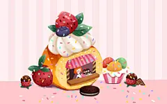 卡通手绘可爱甜品店元素原创插画甜品店插画