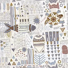 抽象的无缝模式。色彩斑斓的热带背景。手绘背景装饰动物和几何元素。