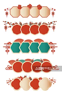 中国风喜庆节日鞭炮折扇中式标题框免扣元素素材