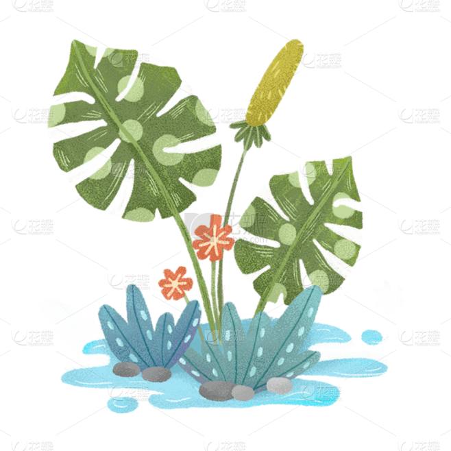 手绘-插花花艺组合植物元素贴纸8素材-花瓣网