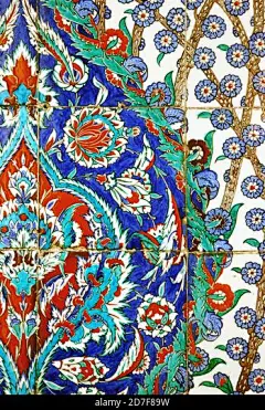 伊斯坦布尔托普卡普皇宫手绘瓷砖的细节