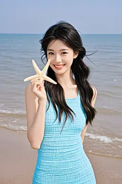 海边晒日光浴的清凉美女