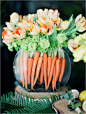 Orange tulips and carrot arrangement for an adorable addition to your Spring Decor