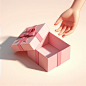 A pink empty open gift box on the clean background, in the cartoon style, rendered in C4D, as a 3D scene displaying a product, with soft lighting creating a clear, clear details, in the style of impressionist painters.